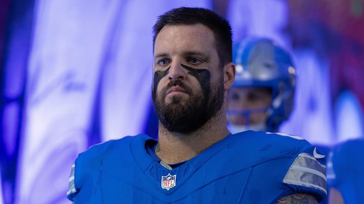 Nov 17, 2024; Detroit, Michigan, USA; Detroit Lions offensive tackle Taylor Decker (68) makes his way to down the tunnel before the start of the game against the Jacksonville Jaguars during the first half at Ford Field. Mandatory Credit: David Reginek-Imagn Images