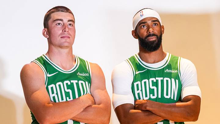 Sep 28, 2026; Boston, MA, USA; Boston Celtics guard Payton Pritchard (11) and guard Mike Conley (45) during media day at Auerbach Center. Mandatory Credit: David Butler II-Imagn Images Sep 28, 2026; Boston, MA, USA; Boston Celtics guard Payton Pritchard (11) and guard Mike Conley (45) during media day at Auerbach Center. Mandatory Credit: David Butler II-Imagn Images