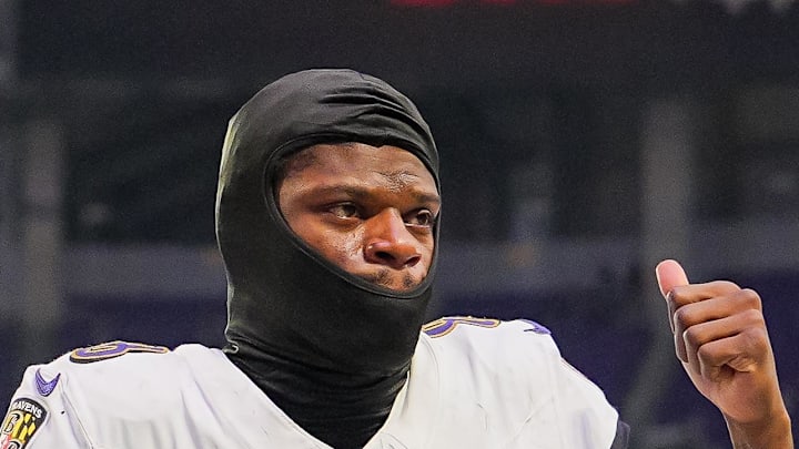 Baltimore Ravens quarterback Lamar Jackson leaves the field after the game against the Minnesota Vikings.