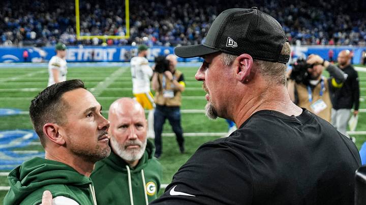 Detroit Lions head coach Dan Campbell, right, shakes hands with Green Bay Packers head coach Matt LaFleur after 31-24 loss at Ford Field in Detroit on Thursday, Nov. 27, 2025. Detroit Lions head coach Dan Campbell, right, shakes hands with Green Bay Packers head coach Matt LaFleur after 31-24 loss at Ford Field in Detroit on Thursday, Nov. 27, 2025.