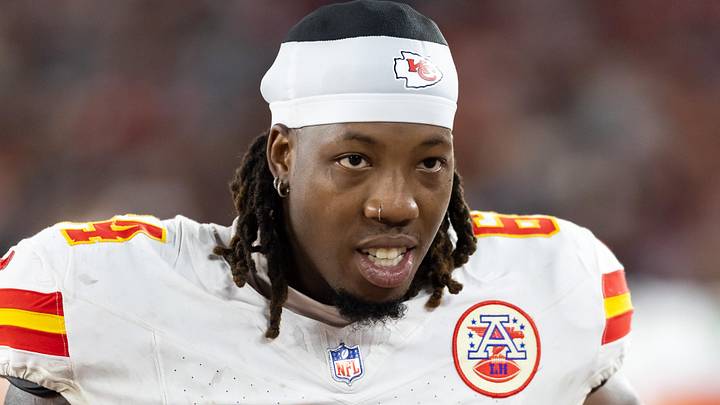 Aug 9, 2025; Glendale, Arizona, USA; Kansas City Chiefs offensive tackle Wanya Morris (64) against the Arizona Cardinals during a preseason NFL game at State Farm Stadium. 