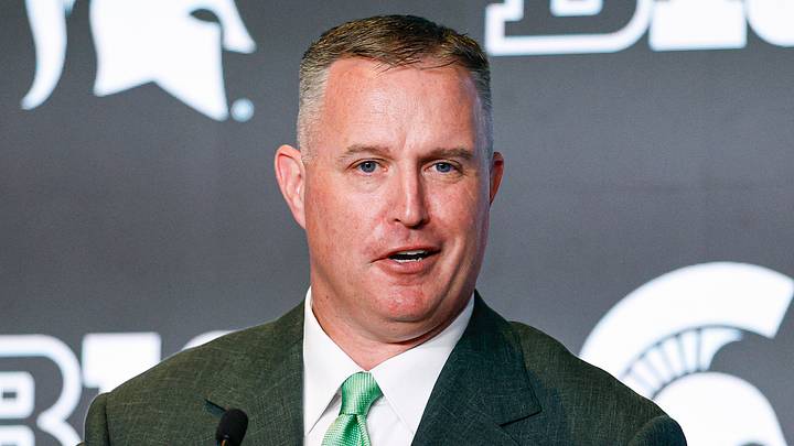 Jul 29, 2026; Chicago, IL, USA; Michigan State Football head coach Pat Fitzgerald speaks during Big Ten Media Days at Hilton Chicago. Mandatory Credit: Kamil Krzaczynski-Imagn Images Jul 29, 2026; Chicago, IL, USA; Michigan State Football head coach Pat Fitzgerald speaks during Big Ten Media Days at Hilton Chicago. Mandatory Credit: Kamil Krzaczynski-Imagn Images