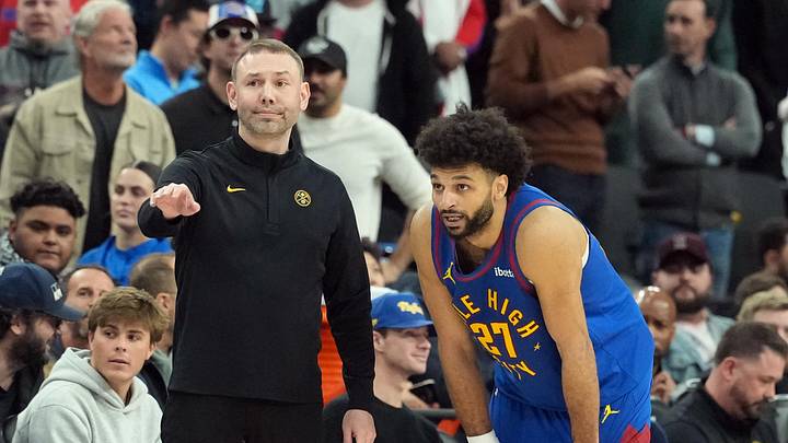 Feb 19, 2026; Inglewood, California, USA; Denver Nuggets head coach David Adelman and guard Jamal Murray (27) react against the LA Clippers in the second half at Intuit Dome. Mandatory Credit: Kirby Lee-Imagn Images Feb 19, 2026; Inglewood, California, USA; Denver Nuggets head coach David Adelman and guard Jamal Murray (27) react against the LA Clippers in the second half at Intuit Dome. Mandatory Credit: Kirby Lee-Imagn Images
