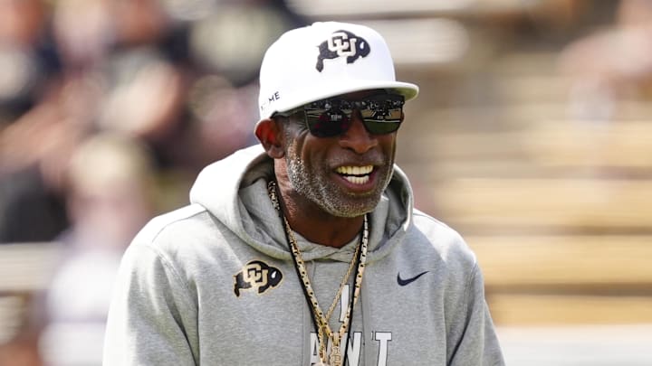 Sep 6, 2025; Boulder, Colorado, USA; Colorado Buffaloes head coach Deion Sanders before the game against the Delaware Fightin Blue Hens at Folsom Field. Mandatory Credit: Ron Chenoy-Imagn Images Sep 6, 2025; Boulder, Colorado, USA; Colorado Buffaloes head coach Deion Sanders before the game against the Delaware Fightin Blue Hens at Folsom Field. Mandatory Credit: Ron Chenoy-Imagn Images