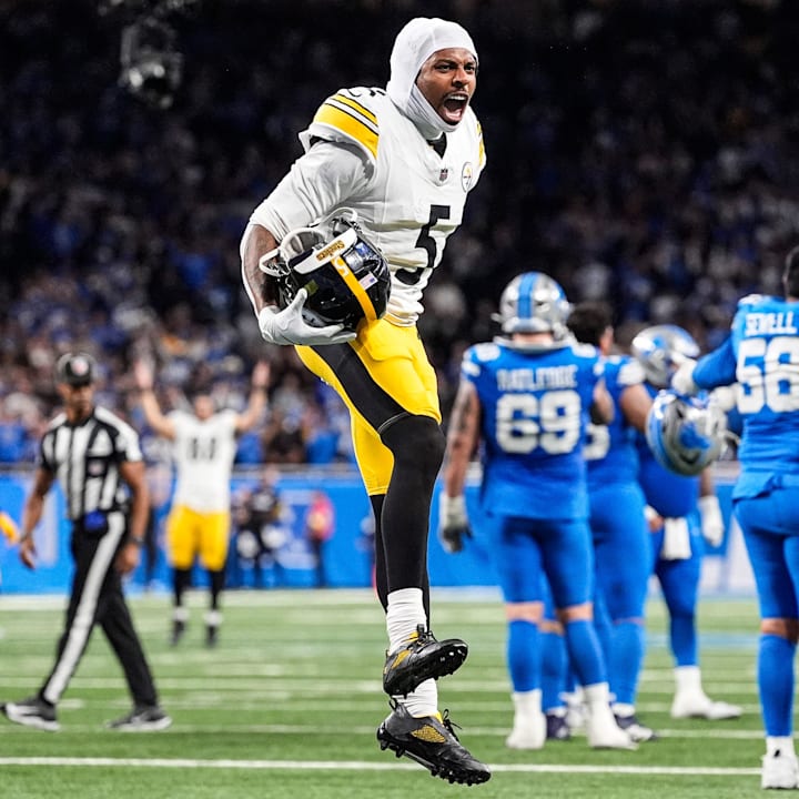 Pittsburgh Steelers cornerback Jalen Ramsey celebrates a 29-24  victory against the Detroit Lions.