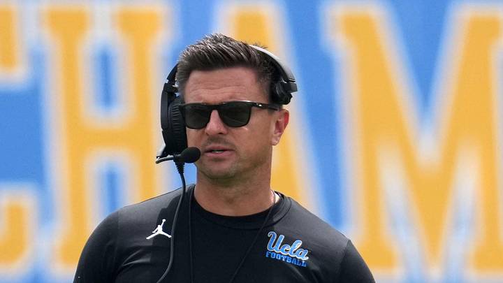 May 2, 2026; Pasadena, CA, USA; UCLA Bruins coach Bob Chesney reacts during the spring game at Rose Bowl. Mandatory Credit: Kirby Lee-Imagn Images May 2, 2026; Pasadena, CA, USA; UCLA Bruins coach Bob Chesney reacts during the spring game at Rose Bowl. Mandatory Credit: Kirby Lee-Imagn Images