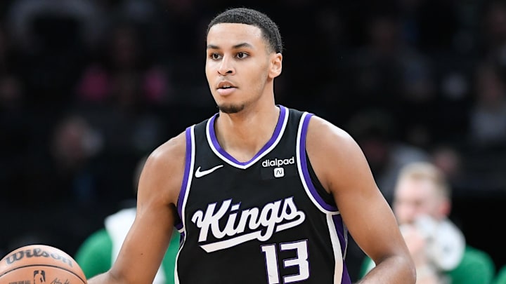 Apr 5, 2024; Boston, Massachusetts, USA; Sacramento Kings forward Keegan Murray (13) dribbles the ball against the Boston Celtics during the second half at TD Garden. Mandatory Credit: Eric Canha-Imagn Images Apr 5, 2024; Boston, Massachusetts, USA; Sacramento Kings forward Keegan Murray (13) dribbles the ball against the Boston Celtics during the second half at TD Garden. Mandatory Credit: Eric Canha-Imagn Images