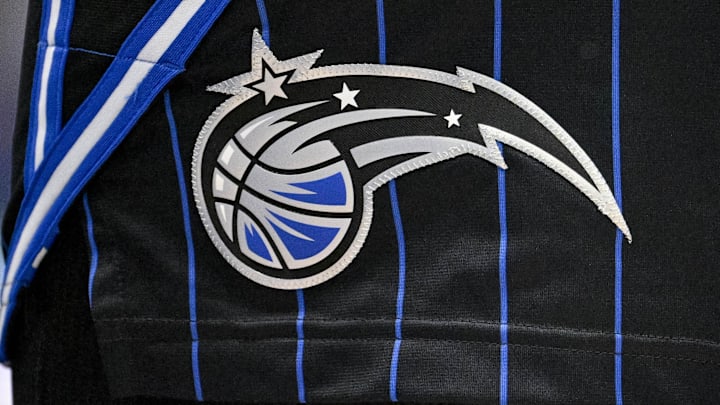 A view of the Orlando Magic logo during the game between the Dallas Mavericks and the Orlando Magic at the American Airlines Center.