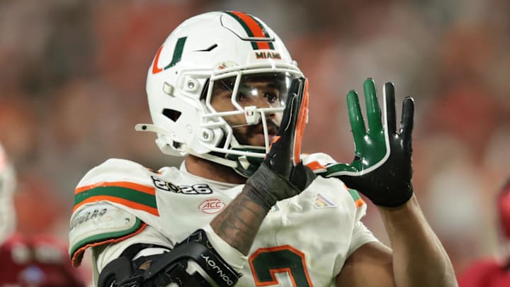 Miami Hurricanes defensive lineman Akheem Mesidor (3) celebrates after a sack against the Indiana Hoosiers 
