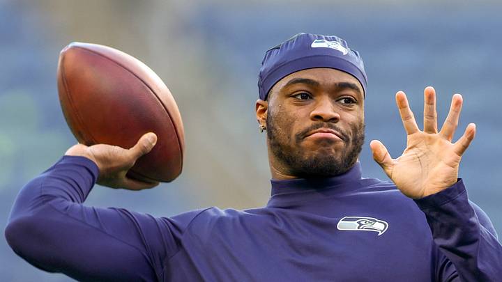 Seattle Seahawks quarterback Jalen Milroe warms up prior to a game against the San Francisco 49ers.