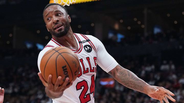 Oct 21, 2026; Toronto, Ontario, CAN;  Chicago Bulls guard Norman Powell (24) looks to pass against the Toronto Raptors during the third quarter at Scotiabank Arena.  Mandatory Credit: Nick Turchiaro-Imagn Images