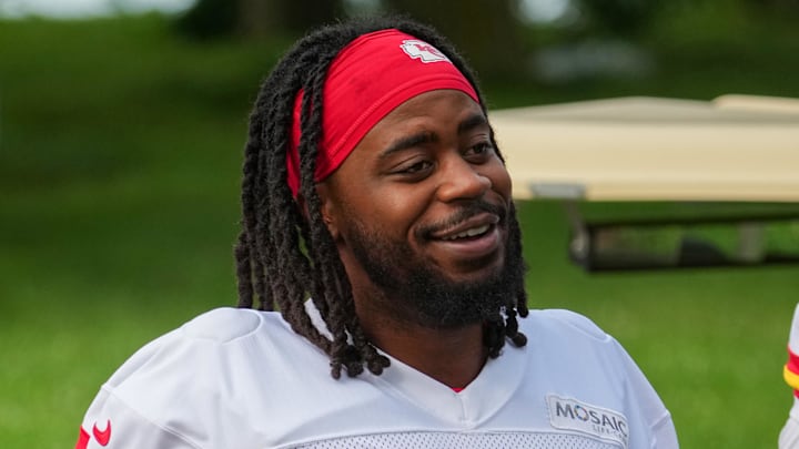 Jul 22, 2025; St. Joseph, MO, USA; Kansas City Chiefs defensive end Mike Danna (51) walks down the hill to the practice fields during training camp at Missouri Western State University. Mandatory Credit: Denny Medley-Imagn Images Jul 22, 2025; St. Joseph, MO, USA; Kansas City Chiefs defensive end Mike Danna (51) walks down the hill to the practice fields during training camp at Missouri Western State University. Mandatory Credit: Denny Medley-Imagn Images