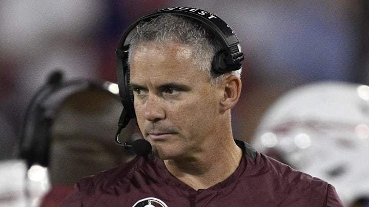 Sep 28, 2024; Dallas, Texas, USA; Florida State Seminoles head coach Mike Norvell during the game between the Southern Methodist Mustangs and the Florida State Seminoles at Gerald J. Ford Stadium. Mandatory Credit: Jerome Miron-Imagn Images
