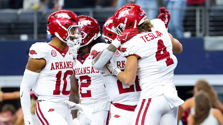 Arkansas Razorbacks wide receiver Isaac TeSlaa (4). Arkansas Razorbacks wide receiver Isaac TeSlaa (4).