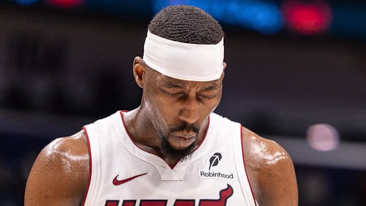 Miami Heat center/forward Bam Adebayo (13) reacts  (Mandatory Credit: Stephen Lew-Imagn Images)