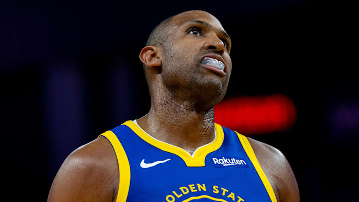 Mar 10, 2026; San Francisco, California, USA; Golden State Warriors center Al Horford (20) during overtime against the Chicago Bulls at Chase Center. Mandatory Credit: Bob Kupbens-Imagn Images