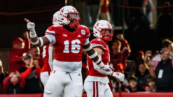 Nebraska defensive tackle Elijah Jeudy celebrates an incomplete pass against Wisconsin in 2024. 