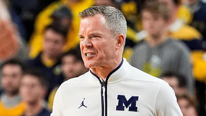 Michigan head coach Dusty May reacts to a play against Purdue during the first half at Crisler Center in Ann Arbor on Tuesday, Feb. 11, 2025.