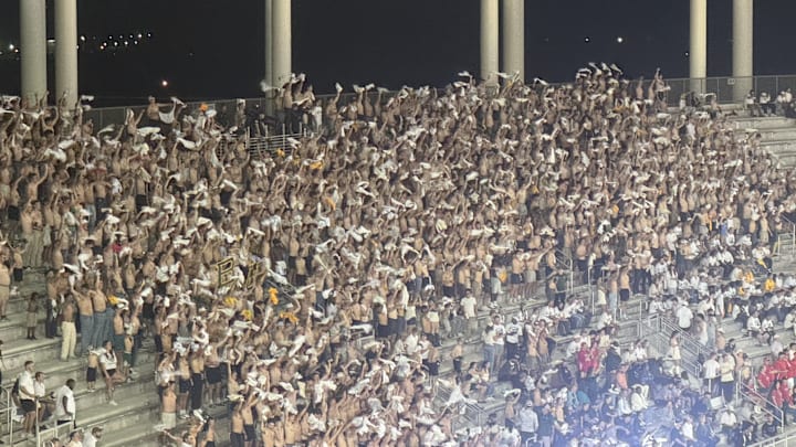 Shirtless crowd forms fast here in Waco!