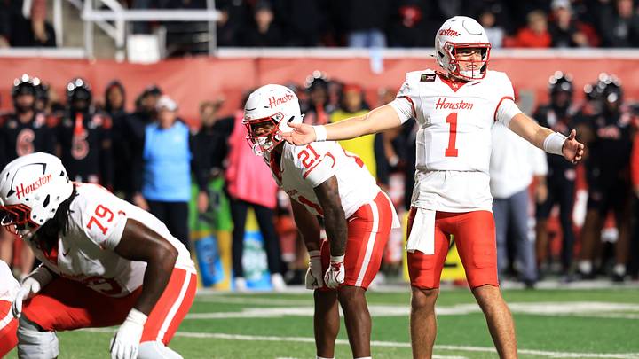 Oct 24, 2026; Salt Lake City, Utah, USA; Houston Cougars quarterback Conner Weigman (1) reacts during the second quarter against the Utah Utes at Rice-Eccles Stadium. Mandatory Credit: Rob Gray-Imagn Images Oct 24, 2026; Salt Lake City, Utah, USA; Houston Cougars quarterback Conner Weigman (1) reacts during the second quarter against the Utah Utes at Rice-Eccles Stadium. Mandatory Credit: Rob Gray-Imagn Images