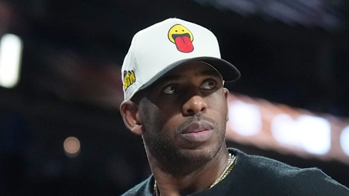 Chris Paul watches during the Emirates NBA Cup semifinals game.