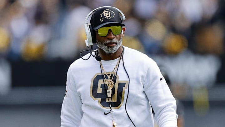 Apr 19, 2025; Boulder, CO, USA; Colorado Buffaloes head coach Deion Sanders during the spring game at Folsom Field. Mandatory Credit: Isaiah J. Downing-Imagn Images