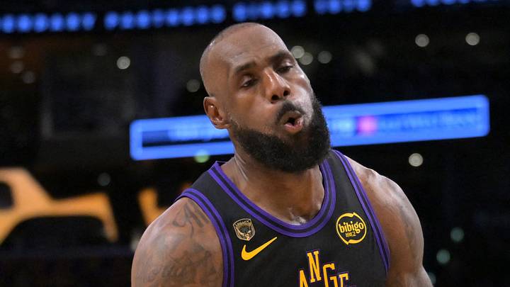 Apr 21, 2026; Los Angeles, California, USA; Los Angeles Lakers forward LeBron James (23) reacts after he was fouled by Houston Rockets forward Jae'Sean Tate (8) in the first half of game two of the first round of the 2026 NBA Playoffs at Crypto.com Arena. Mandatory Credit: Jayne Kamin-Oncea-Imagn Images