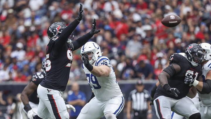 Texans defensive end Derek Barnett gets his hands up for a deflection against the Colts.