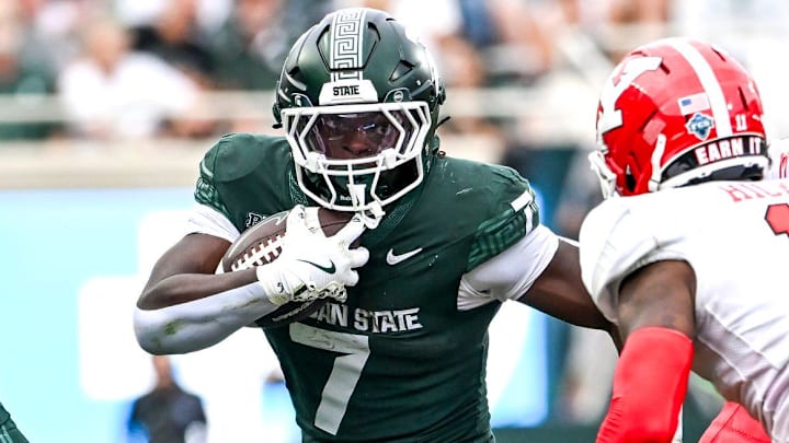 Michigan State's Brandon Tullis runs for a gain against Youngstown State during the third quarter on Saturday, Sept. 13, 2025, at Spartan Stadium in East Lansing.