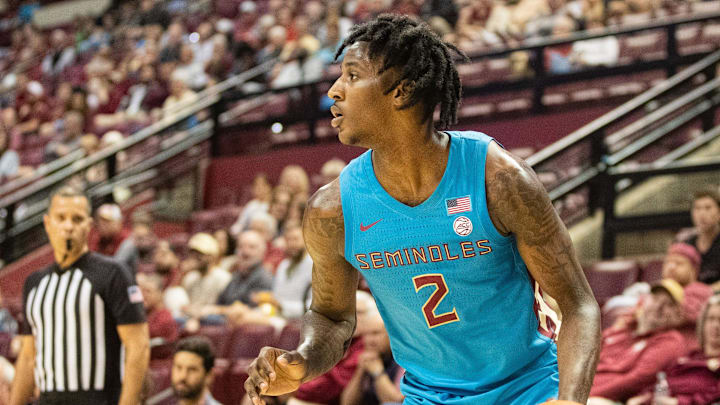 Florida State Seminoles forward Jamir Watkins (2) looks to make his next move. The Florida State Seminoles hosted the Central Michigan Chippewas on Monday, Nov. 13, 2023.