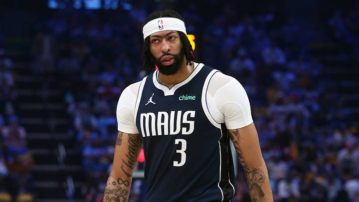 Apr 18, 2025; Memphis, Tennessee, USA; Dallas Mavericks forward Anthony Davis (3) reacts during the second quarter against the Memphis Grizzlies at FedExForum. Mandatory Credit: Petre Thomas-Imagn Images
