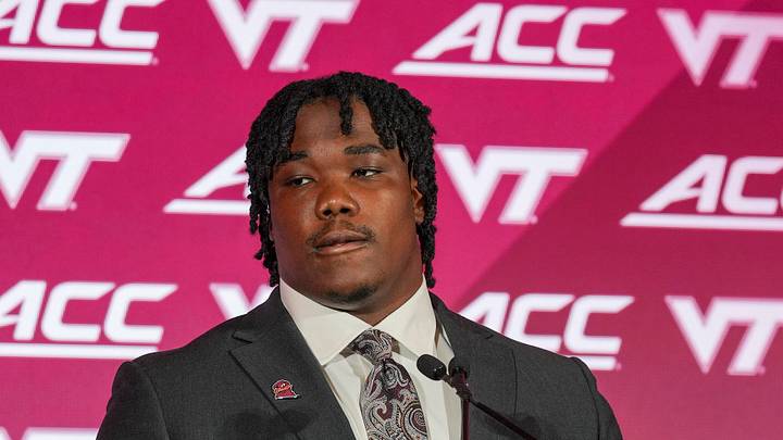 Jul 16, 2026; Charlotte, NC, USA; Virginia Tech defensive lineman Kemari Copeland speaks to the media during Media Day. Jul 16, 2026; Charlotte, NC, USA; Virginia Tech defensive lineman Kemari Copeland speaks to the media during Media Day.