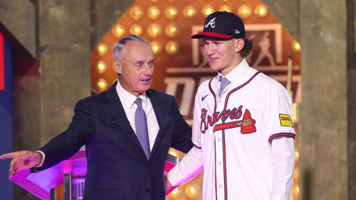 MLB Commissioner Rob Manfred takes a photo with Cam Caminiti after he is drafted by the Atlanta Braves MLB Commissioner Rob Manfred takes a photo with Cam Caminiti after he is drafted by the Atlanta Braves