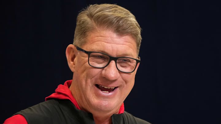 Feb 25, 2025; Indianapolis, IN, USA; Tampa Bay Buccaneers general manager Jason Licht speaks during the NFL Scouting Combine at the Indiana Convention Center. Mandatory Credit: Kirby Lee-Imagn Images Feb 25, 2025; Indianapolis, IN, USA; Tampa Bay Buccaneers general manager Jason Licht speaks during the NFL Scouting Combine at the Indiana Convention Center. Mandatory Credit: Kirby Lee-Imagn Images
