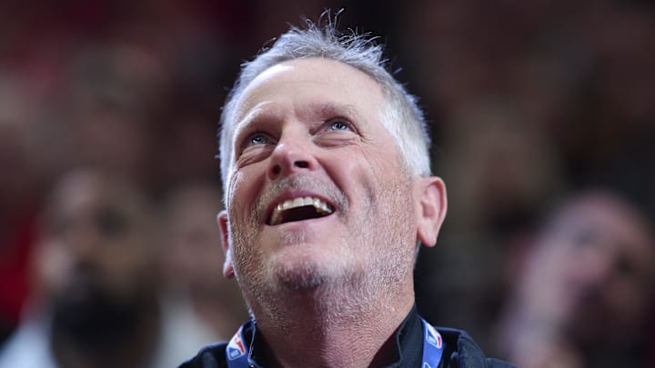 Apr 2, 2026; Portland, Oregon, USA; Portland Trail Blazers owner Tom Dundon is introduced during the first half during a game between the Portland Trail Blazers and the New Orleans Pelicans at Moda Center. Mandatory Credit: Troy Wayrynen-Imagn Images