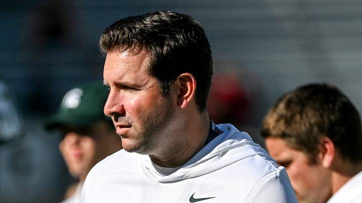 Michigan State’s offensive coordinator Nick Sheridan look over the team during warmups before the football game against Nebraska on Saturday, Sept. 26, 2026, in East Lansing. Michigan State’s offensive coordinator Nick Sheridan look over the team during warmups before the football game against Nebraska on Saturday, Sept. 26, 2026, in East Lansing.