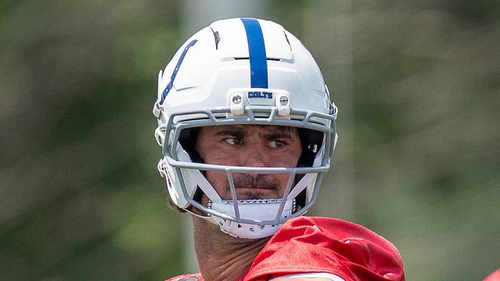 Indianapolis Colts quarterback Daniel Jones throws during minicamp