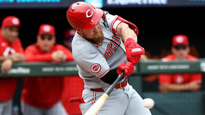 Cincinnati Reds outfielder Blake Dunn (59) hits an RBI single