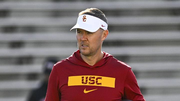 Oct 19, 2024; College Park, Maryland, USA; Southern California Trojans head coach Lincoln Riley stands on the field before the game against the Maryland Terrapins at SECU Stadium. Mandatory Credit: Tommy Gilligan-Imagn Images Oct 19, 2024; College Park, Maryland, USA; Southern California Trojans head coach Lincoln Riley stands on the field before the game against the Maryland Terrapins at SECU Stadium. Mandatory Credit: Tommy Gilligan-Imagn Images