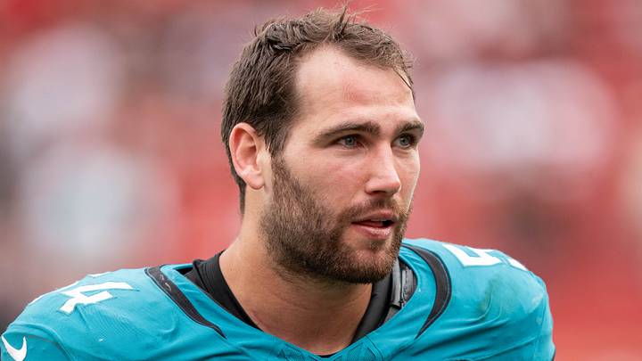 September 28, 2025; Santa Clara, California, USA; Jacksonville Jaguars linebacker Jack Kiser (54) after the game against the San Francisco 49ers at Levi's Stadium. Mandatory Credit: Kyle Terada-Imagn Images