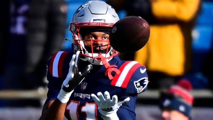 Former New England Patriots wide receiver Tyquan Thornton (11) warms up before the start of a game against the Cincinnati Bengals at Gillette Stadium.