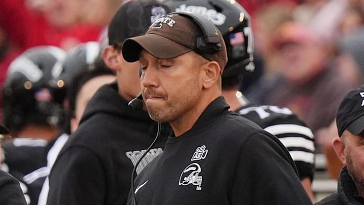 Iowa State football head coach Matt Campbell reacts during Iowa State and BYU football at Jack Trice Stadium on Oct. 25, 2025, in Ames, Iowa.