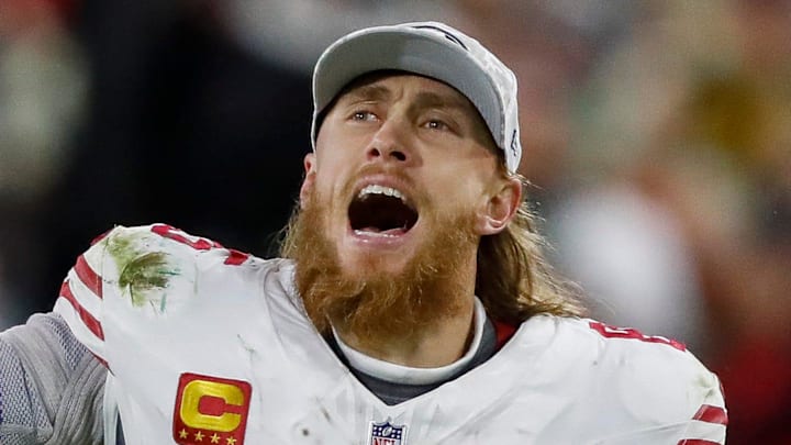 San Francisco 49ers tight end George Kittle (85) dances during a timeout in a game against the Green Bay Packers on Sunday, November 24, 2024, at Lambeau Field in Green Bay, Wis. The Packers won the game, 38-10.
Tork Mason/USA TODAY NETWORK-Wisconsin