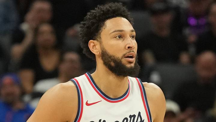 Apr 11, 2025; Sacramento, California, USA; Los Angeles Clippers guard Ben Simmons (25) during the third quarter against the Sacramento Kings at Golden 1 Center. Mandatory Credit: Darren Yamashita-Imagn Images