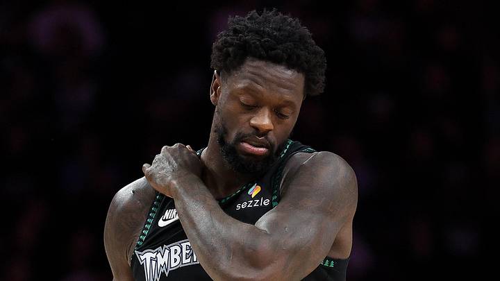 Nov 30, 2025; Minneapolis, Minnesota, USA; Minnesota Timberwolves forward Julius Randle (30) reacts during the first half against the San Antonio Spurs at Target Center. Mandatory Credit: Matt Krohn-Imagn Images