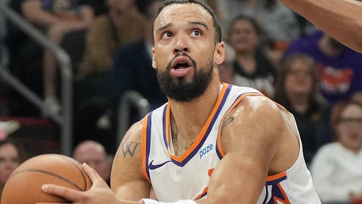 Oct 10, 2026; Phoenix, Arizona, USA; Phoenix Suns forward Dillon Brooks (3) drives on San Antonio Spurs guard Stephon Castle (5) in the first half at Mortgage Matchup Center. Mandatory Credit: Rick Scuteri-Imagn Images Oct 10, 2026; Phoenix, Arizona, USA; Phoenix Suns forward Dillon Brooks (3) drives on San Antonio Spurs guard Stephon Castle (5) in the first half at Mortgage Matchup Center. Mandatory Credit: Rick Scuteri-Imagn Images