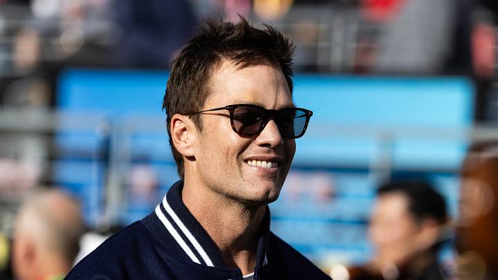 Feb 8, 2026; Santa Clara, CA, USA; Former Super Bowl MVP Tom Brady in attendance before Super Bowl LX between the Seattle Seahawks and the New England Patriots at Levi's Stadium. Mandatory Credit: Mark J. Rebilas-Imagn Images