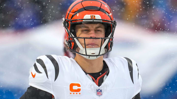 Cincinnati Bengals quarterback Joe Burrow (9) leads the team onto the field for the first quarter of the NFL Week 14 game between the Buffalo Bills and the Cincinnati Bengals at Highmark Stadium in Orchard Park, N.Y., on Sunday, Dec. 7, 2025. Cincinnati Bengals quarterback Joe Burrow (9) leads the team onto the field for the first quarter of the NFL Week 14 game between the Buffalo Bills and the Cincinnati Bengals at Highmark Stadium in Orchard Park, N.Y., on Sunday, Dec. 7, 2025.