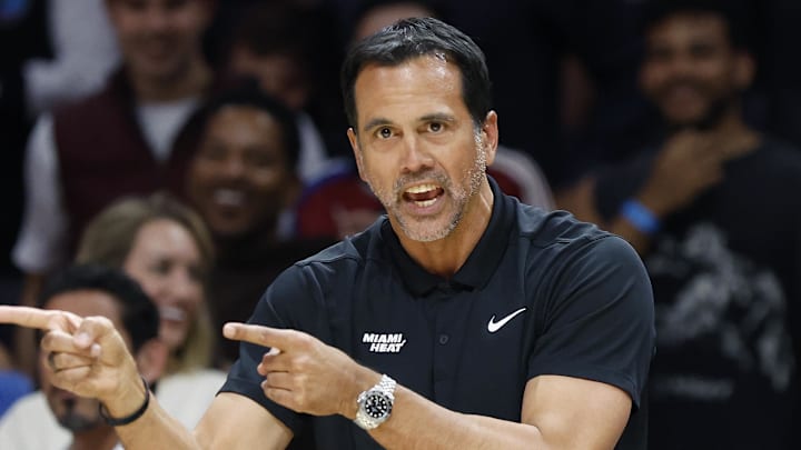 Miami Heat head coach Erik Spoelstra reacts (Mandatory Credit: Rhona Wise-Imagn Images) Miami Heat head coach Erik Spoelstra reacts (Mandatory Credit: Rhona Wise-Imagn Images)