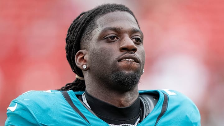 September 28, 2025; Santa Clara, California, USA; Jacksonville Jaguars wide receiver Brian Thomas Jr. (7) after the game against the San Francisco 49ers at Levi's Stadium. September 28, 2025; Santa Clara, California, USA; Jacksonville Jaguars wide receiver Brian Thomas Jr. (7) after the game against the San Francisco 49ers at Levi's Stadium.